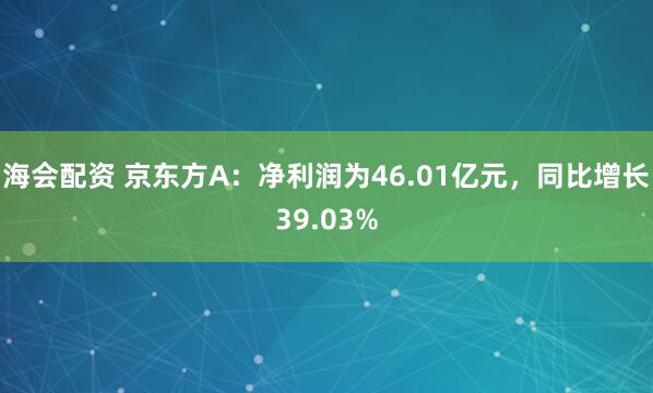 海会配资 京东方A：净利润为46.01亿元，同比增长39.03%